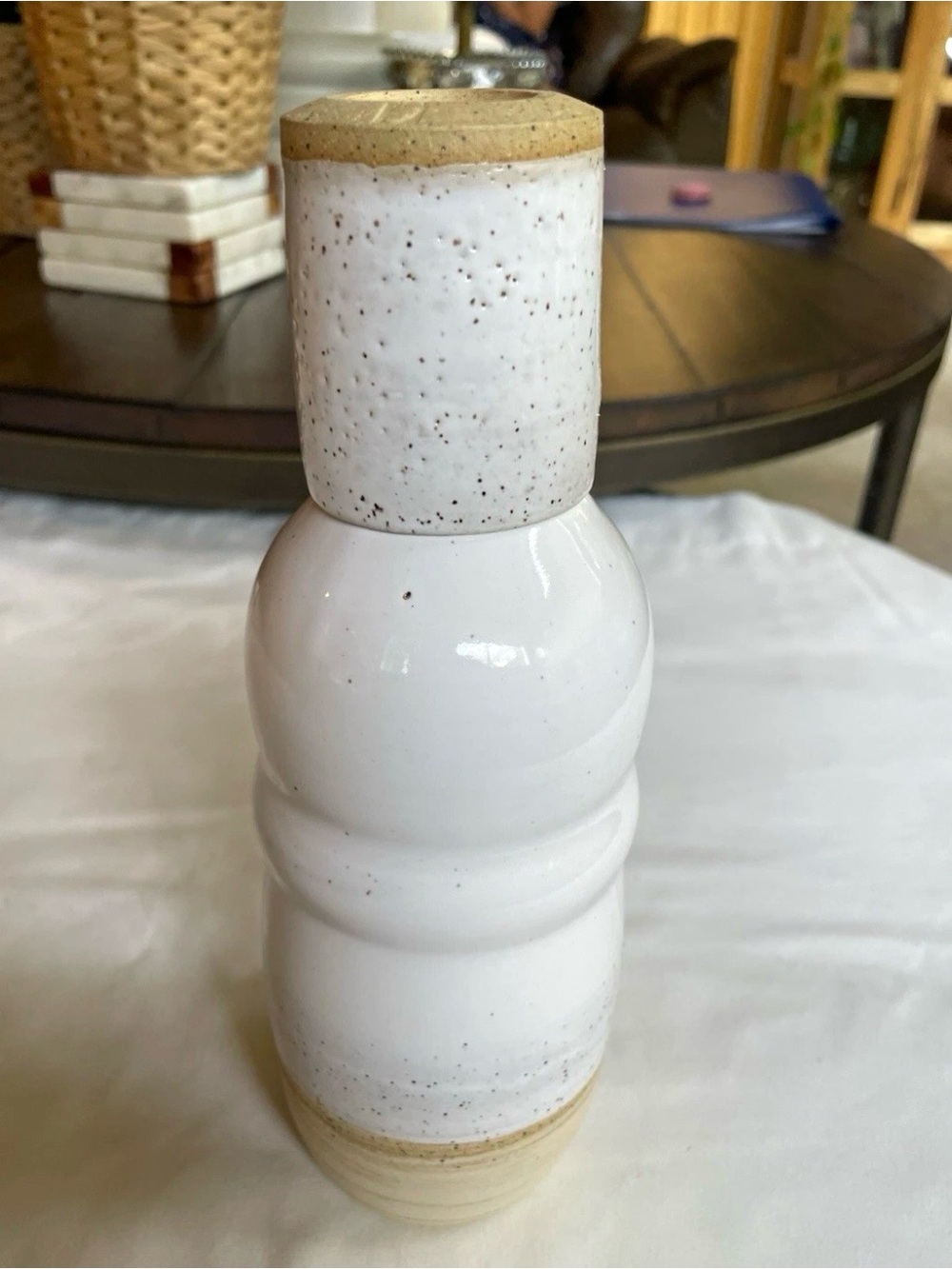 Handcrafted White Ceramic Vase with Natural Accent